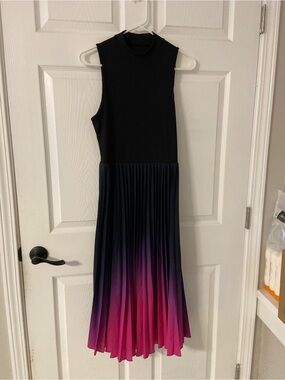 T39- Black Mock Neck Knit Pleated Maxi Dress